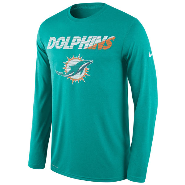 NFL Men's Miami Dolphins Nike Aqua Legend Staff Practice Long Sleeve Performance T-Shirt